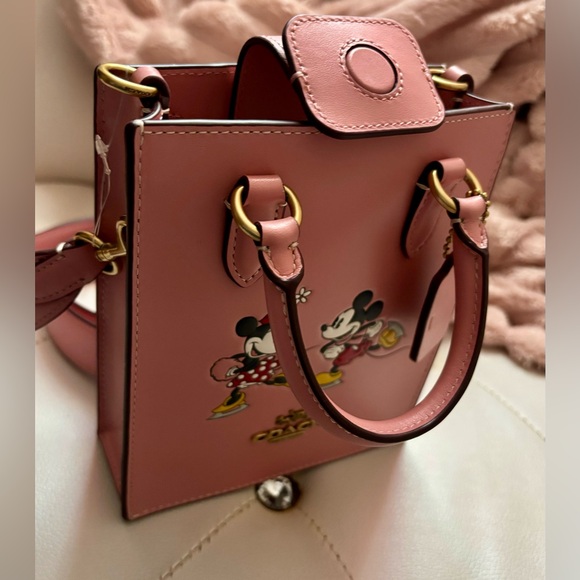 NEW Disney X Coach Blush Multi Leather Mini Tote Ice Skate Motif Mickey & Minnie - Picture 13 of 16